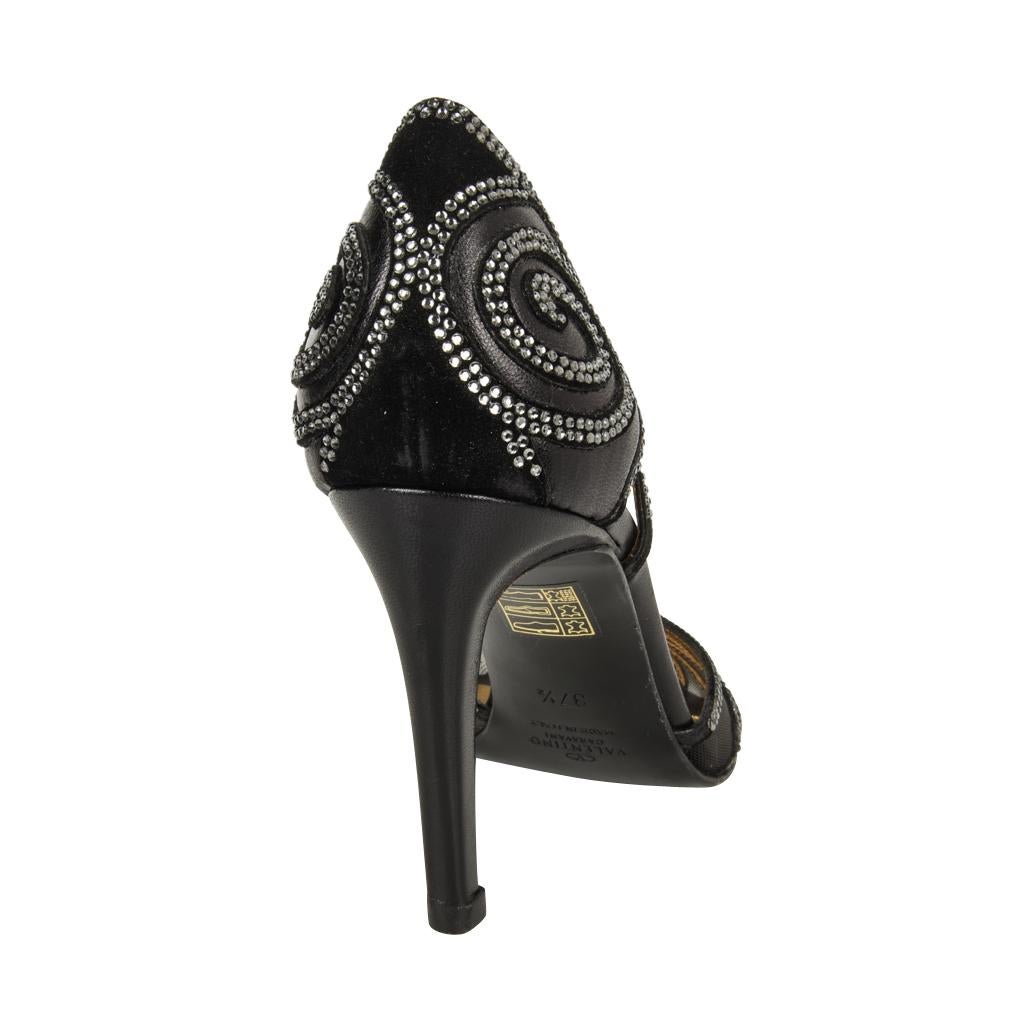 Black Valentino Shoe Diamante Netting D'Orsay Pump  37.5 / 7.5