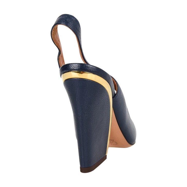 Chloe Shoe Slingback Shaped Heel Dark Royal Blue Detail 39 / 9 new For Sale at 1stDibs | royal blue and gold heels, royal blue heels