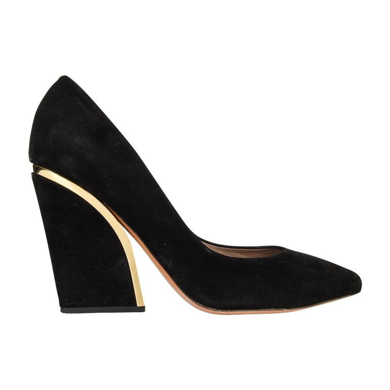 black and gold block heel shoes