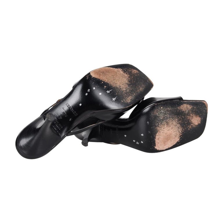 Hermes Mule Black Leather Palladium H Buckle Hardware Vinatge Shoe 37.5 / 7.5 For Sale 2