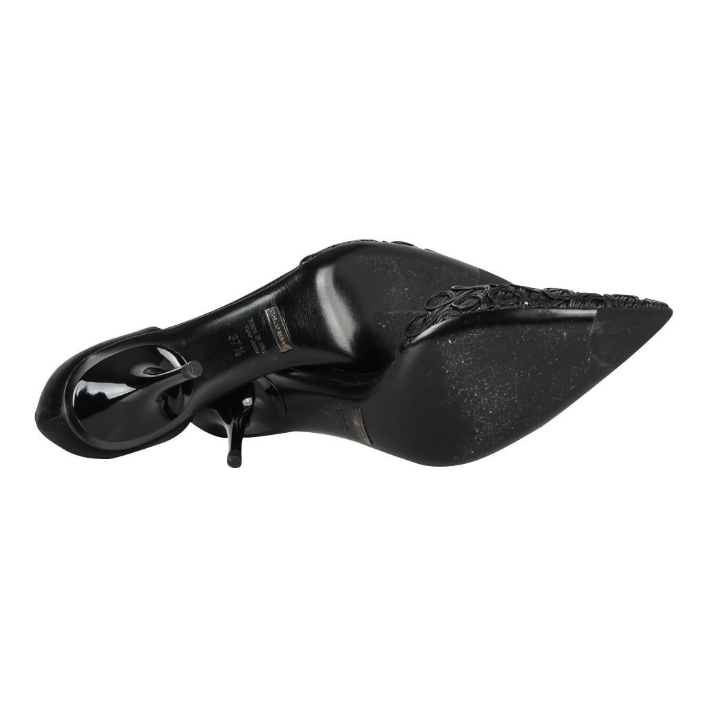 Giorgio Armani Shoe D'Orsay Pump Divine Front Leather Work Rear Satin 37.5 / 7.5 1