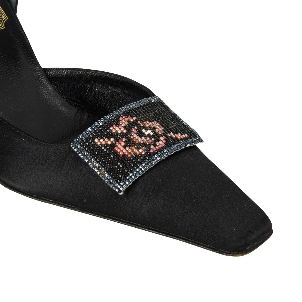 Christian Dior Shoe Beaded Clasp D'Orsay Black Satin Pump 38 / 8 1