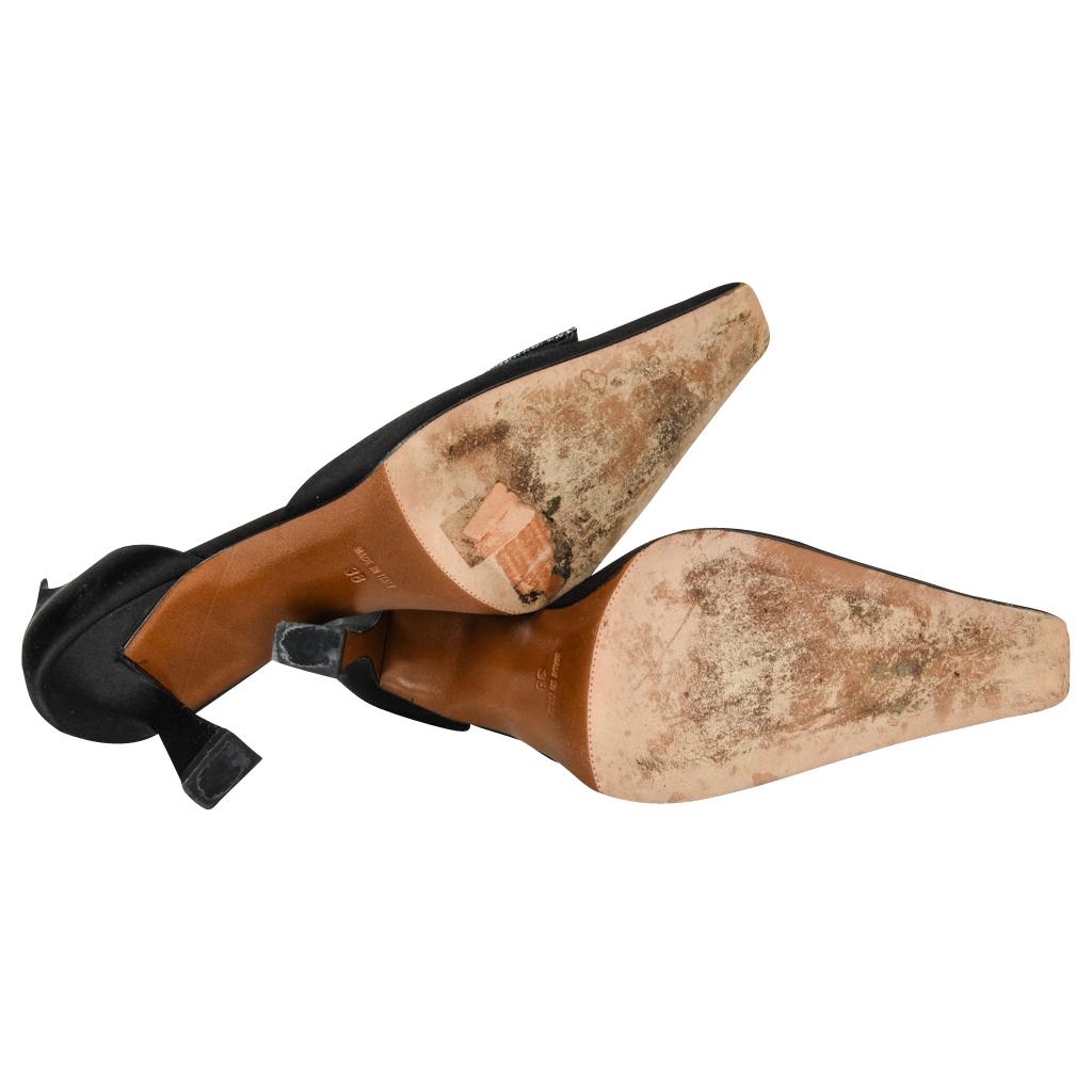 Christian Dior Shoe Beaded Clasp D'Orsay Black Satin Pump 38 / 8 3