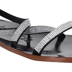 Pedro Garcia Shoe Flat Black Leather Swarovski Diamante Sandal 37 / 7