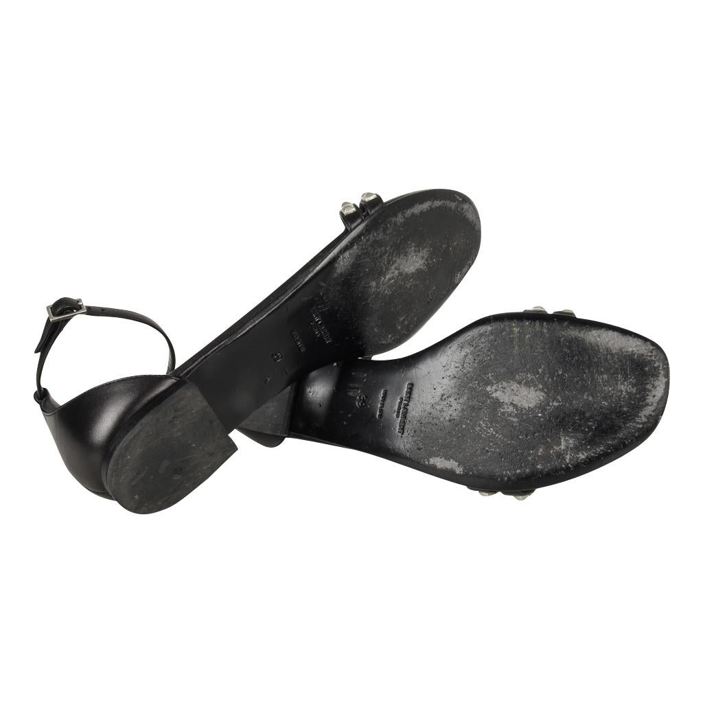 Saint Laurent Shoe Black Ankle Strap Leather Stud Sandal 39 / 9 2