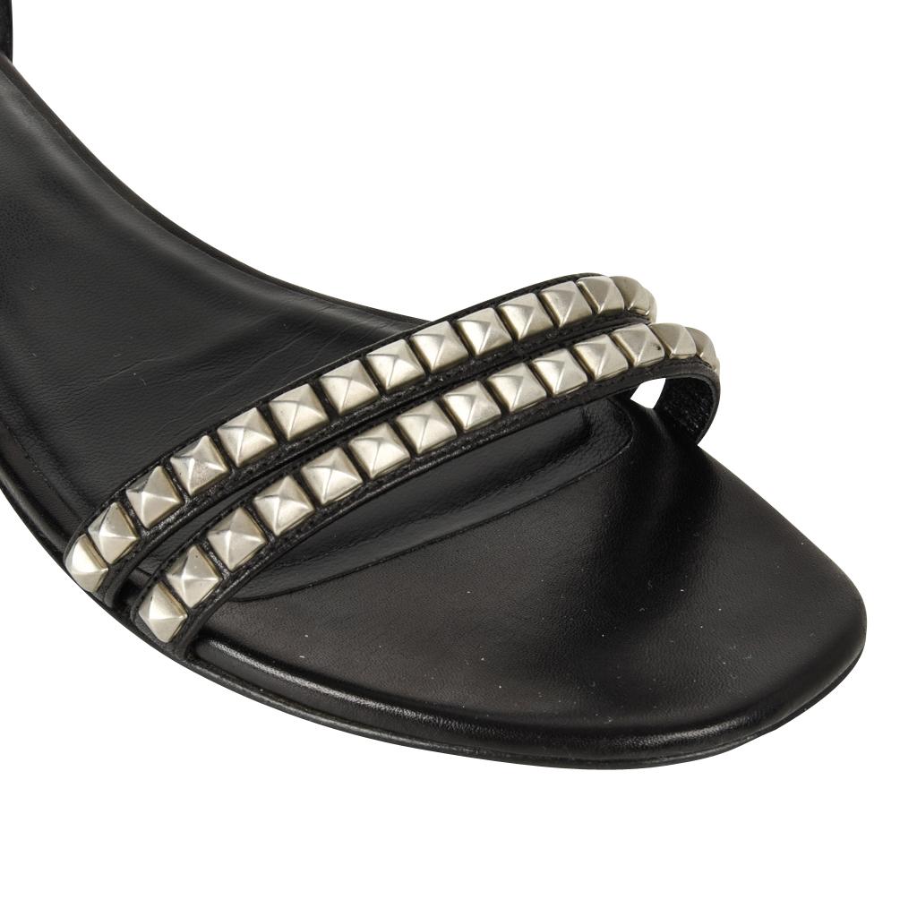 Women's Saint Laurent Shoe Black Ankle Strap Leather Stud Sandal 39 / 9