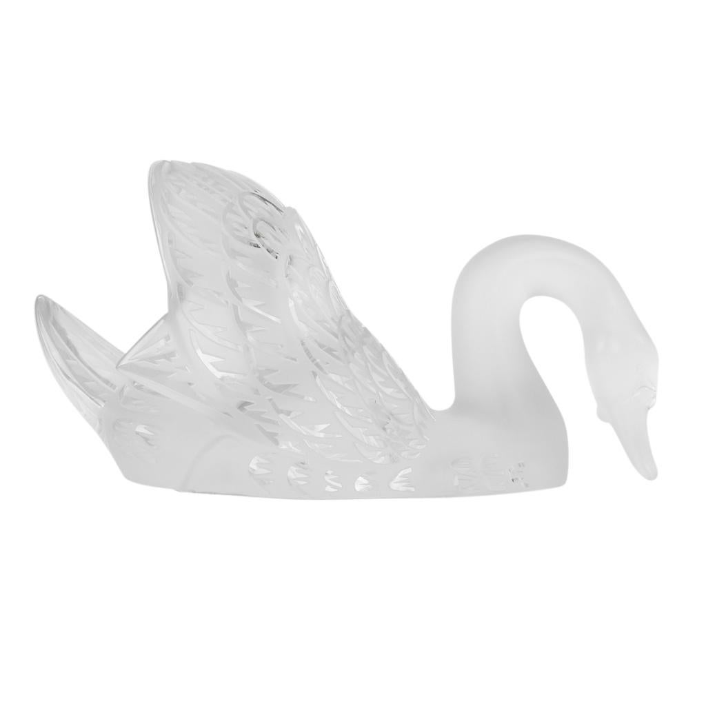 Gray Lalique Swan Head Down Pure Crystal Sculpture For Sale