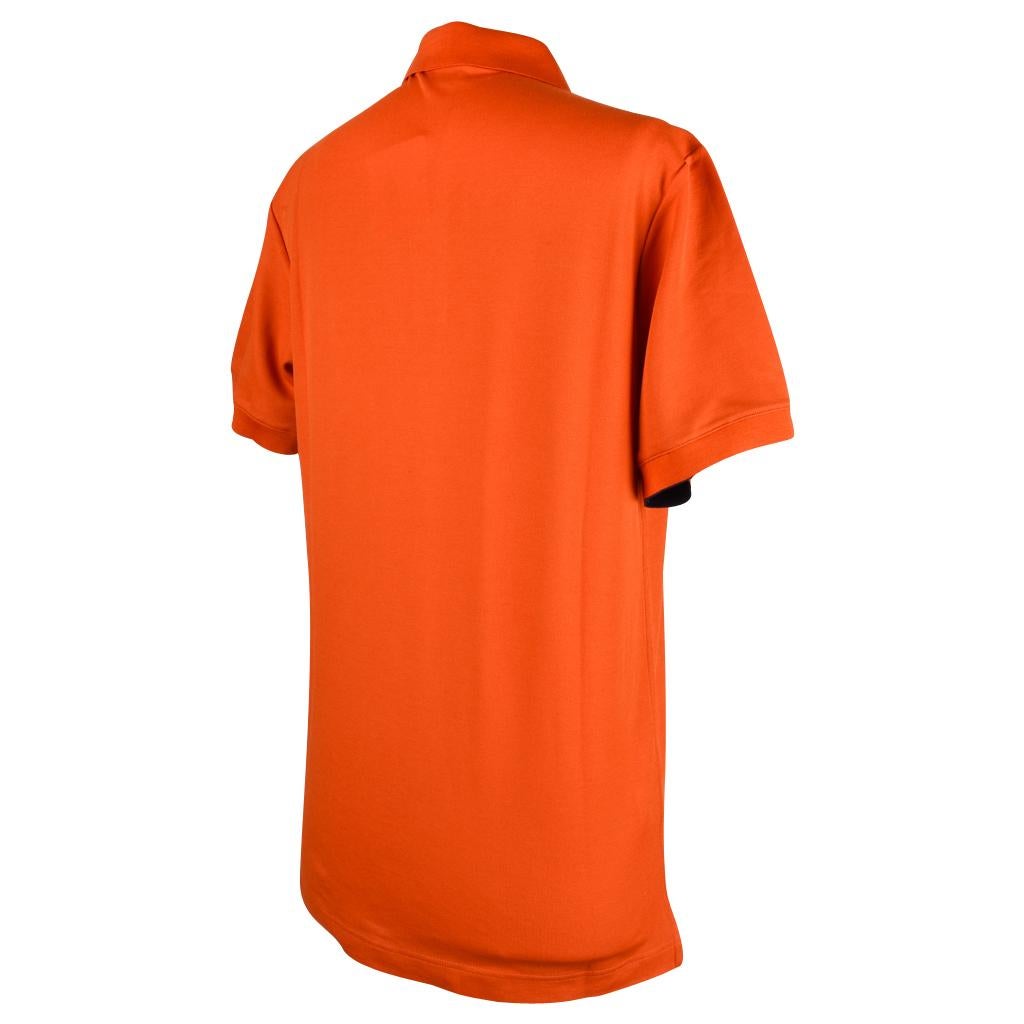 Hermes Men's Polo Style Orange Feu w/ Navy Edging Short Sleeve M New 1