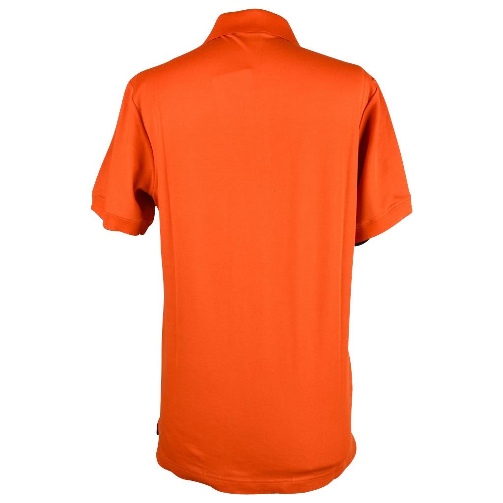Hermes Men's Polo Style Orange Feu w/ Navy Edging Short Sleeve M New In New Condition In Miami, FL