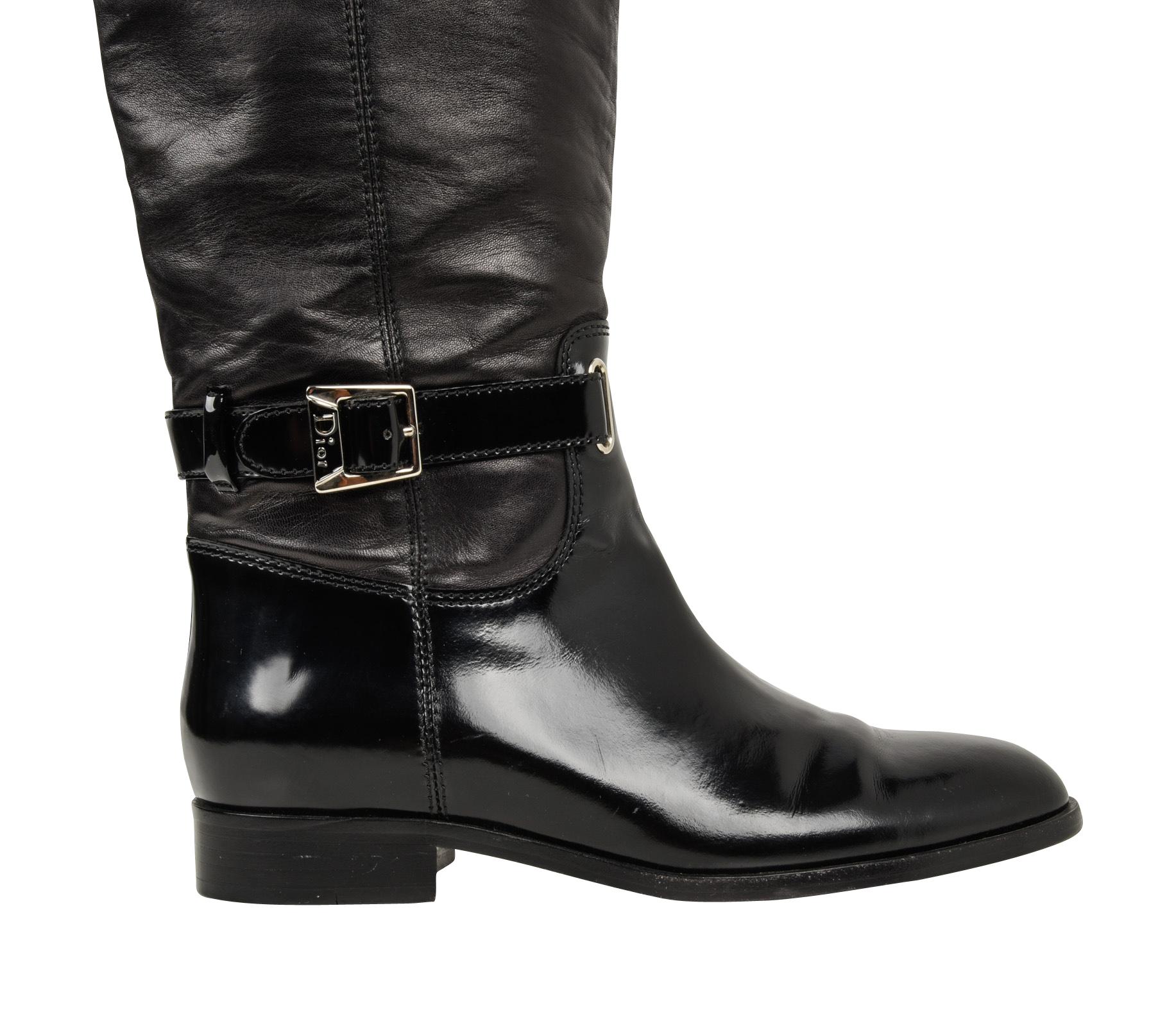 Black Christian Dior Boot Flat Riding Style Knee High 39 / 9