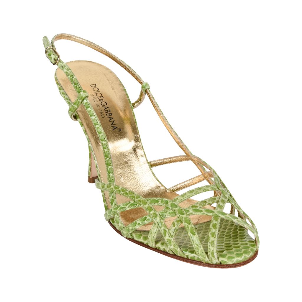 Chaussures Dolce&Gabbana à lanières en peau de serpent vert menthe, Taille 37,5/7,5 Pour femmes en vente