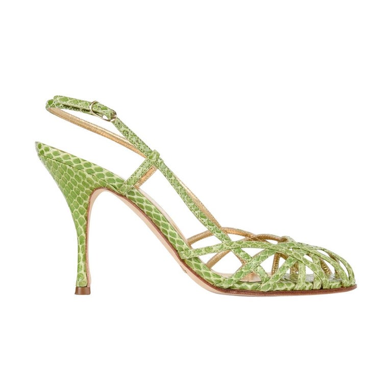 Dolce&Gabbana Shoe Green Snakeskin Strappy 37.5 / 7.5 Mint For Sale at