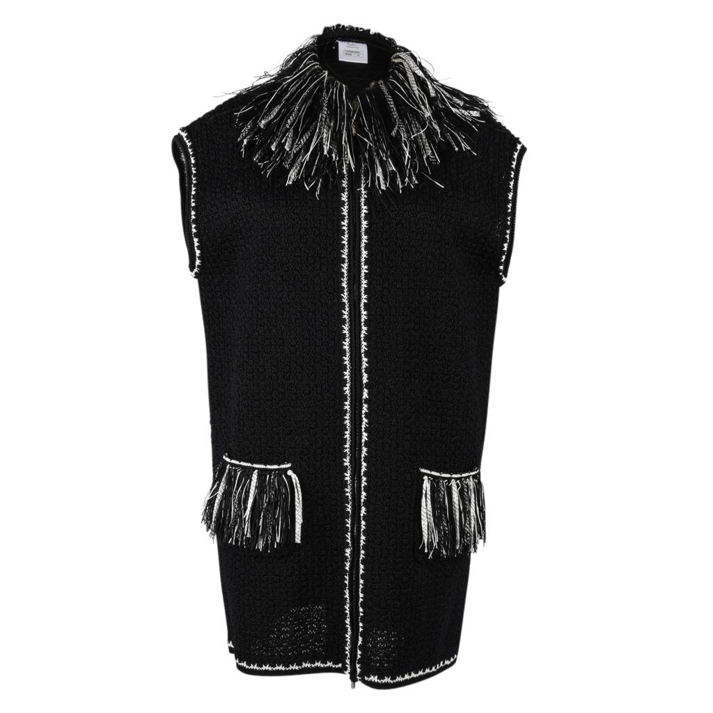 Chanel 14S Vest Black Tweed Fringed Zip Front 42 / 12