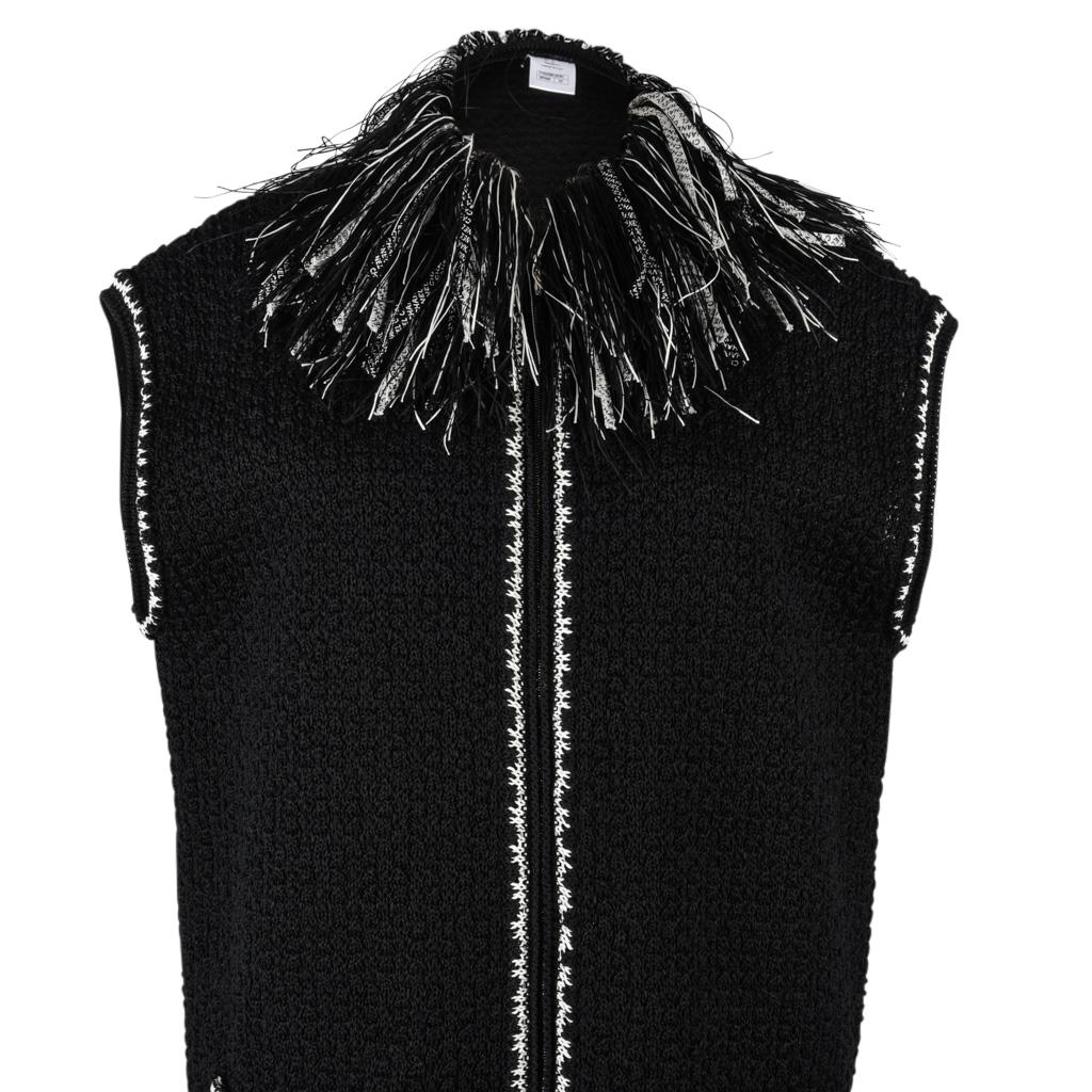Chanel 14S Vest Black Tweed Fringed Zip Front 42 / 12 1