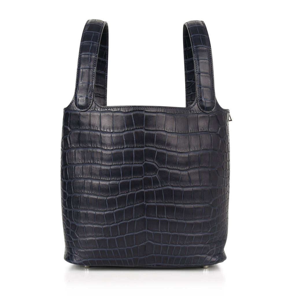 Hermes Picotin Lock 22 Blue Indigo Matte Porosus Crocodile Rare For Sale At 1stdibs