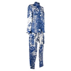 Pucci Pant Set White w/ Blue Floral Print 12