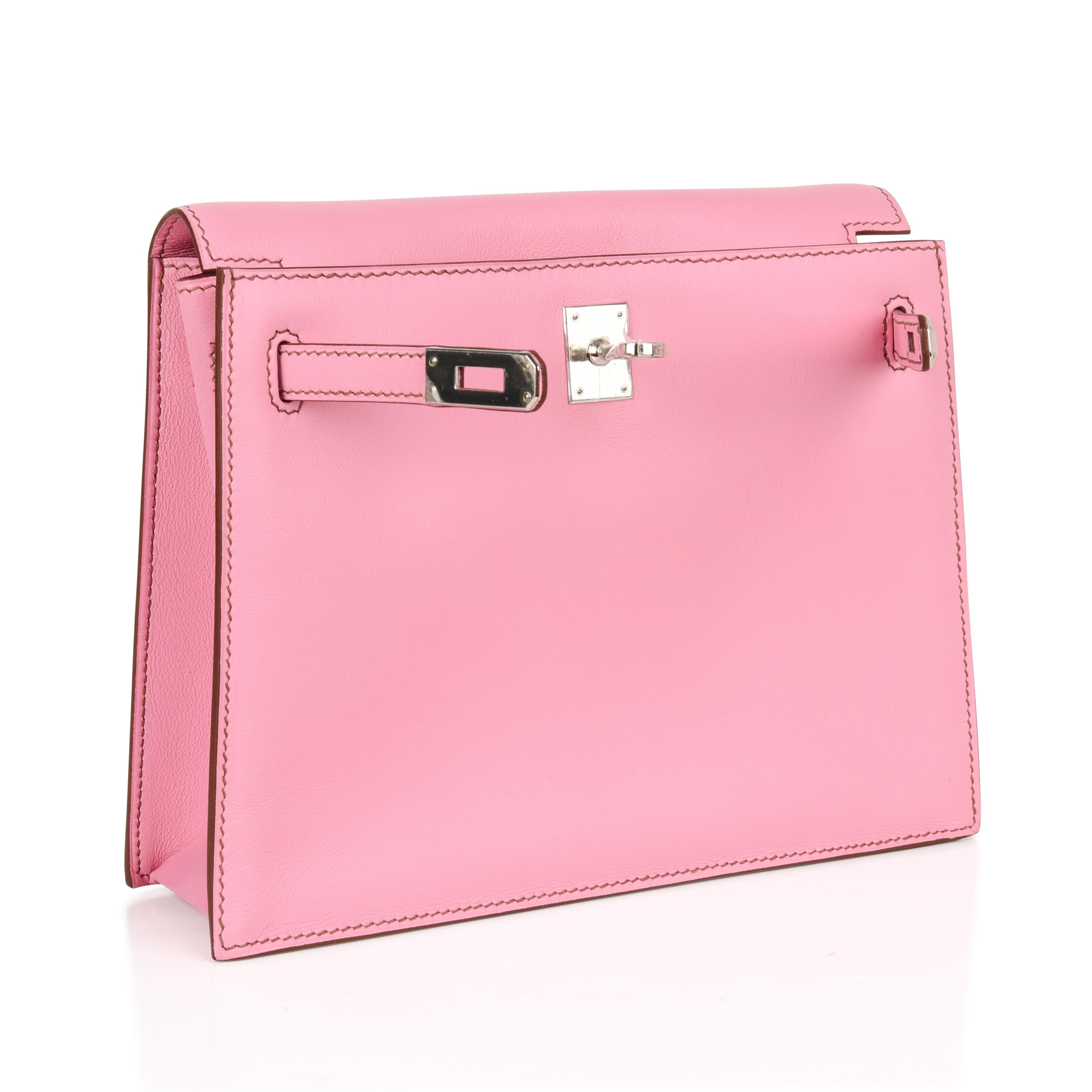 Hermes Kelly Danse 5P Pink Swift Palladium In Excellent Condition In Miami, FL