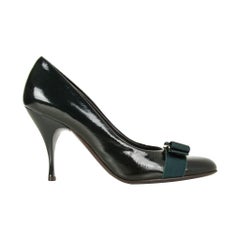 Salvatore Ferragamo Pump Dark Green Charming Bow 37.5 / 7.5