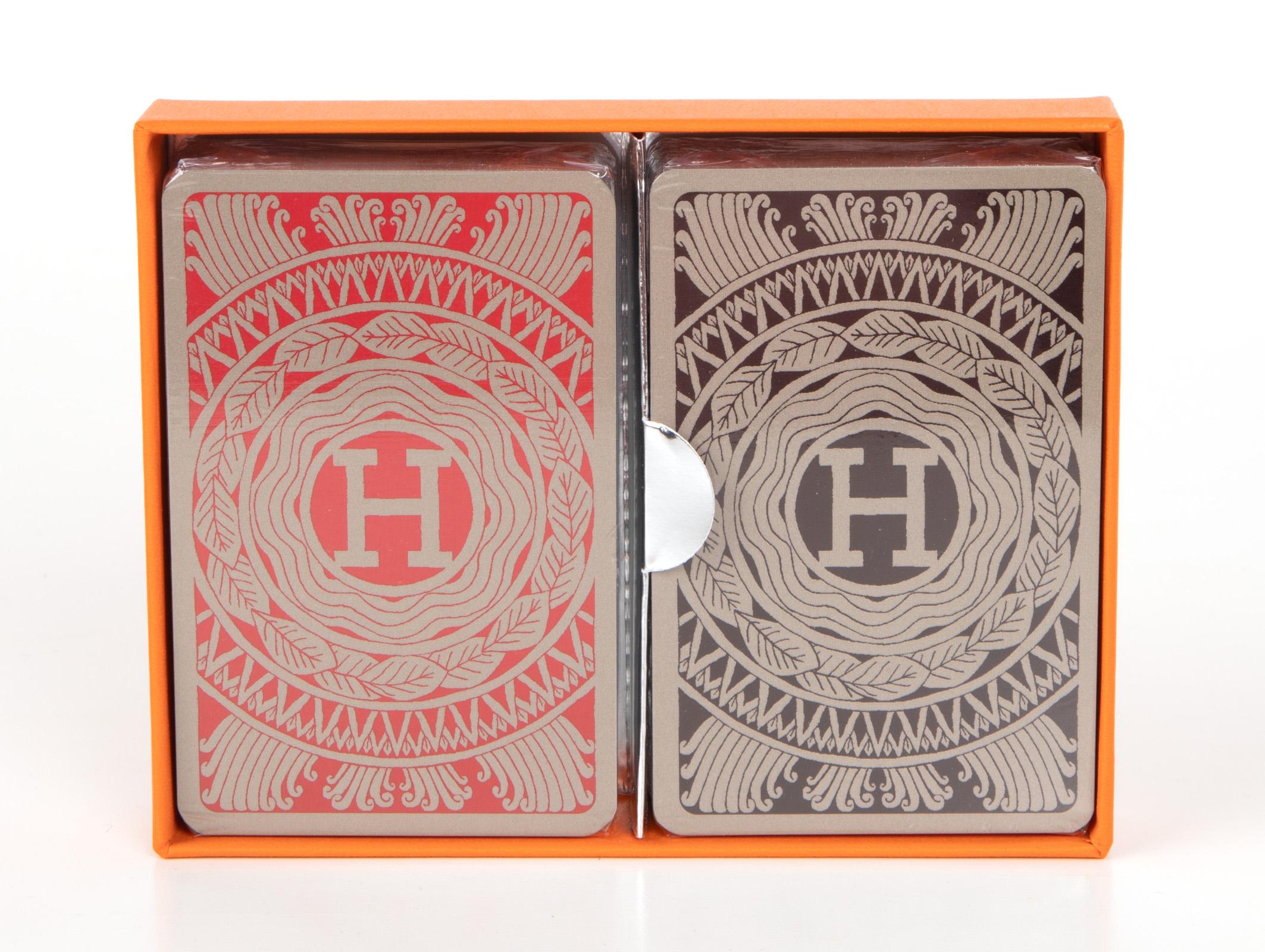 Orange Hermes Playing Cards Les 4 Mondes Set 2 Decks New