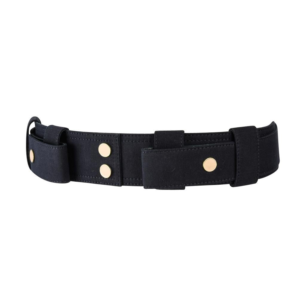 Black Chloe Belt Marine Blue Twill on Leather S For Sale
