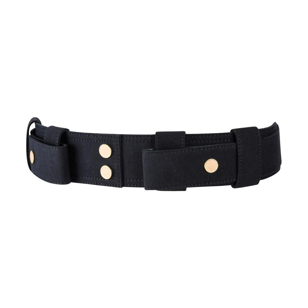 Black Chloe Belt Marine Blue Twill on Leather S  For Sale