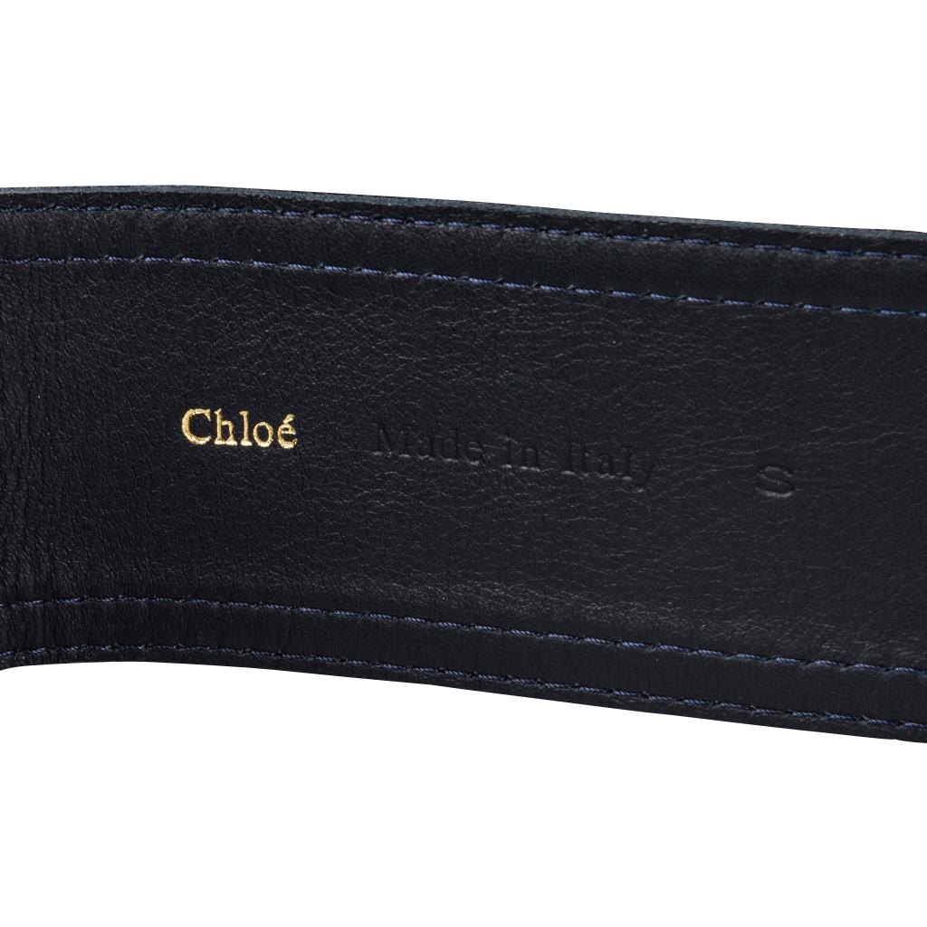 Chloe Belt Marine Blue Twill on Leather S  For Sale 3