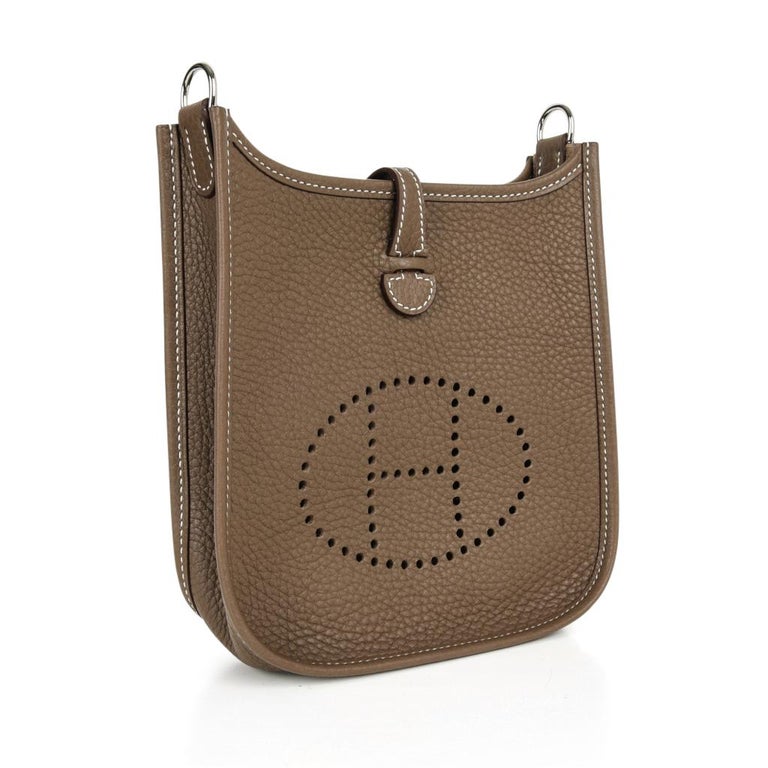 Hermes Evelyne TPM Etoupe Clemence Navy Strap Palladium NWT For Sale at