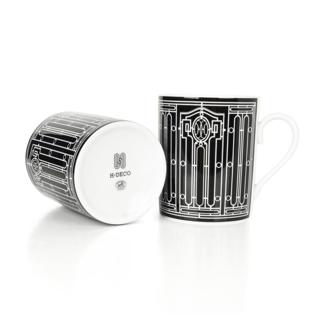 Women's or Men's Hermes H Deco Mugs Black w/ White Set of 2 new