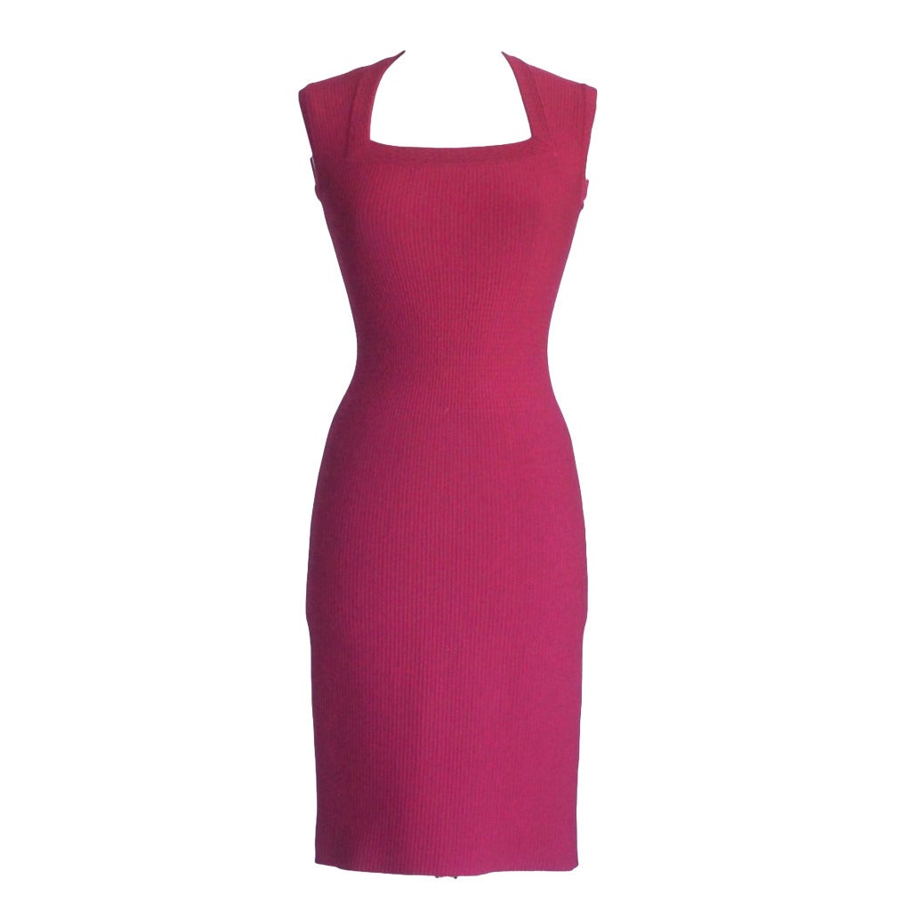 Azzedine Alaia Dress Knit Rich Raspberry Pink Lovely Subtle Detail 38 / 4  NW