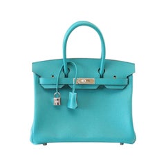 Hermes Birkin 30 Bag Rare Blue Paon Epsom Palladium Hardware