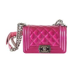 Chanel Mini Boy Metallic Patent Fuchsia Crossbody Bag