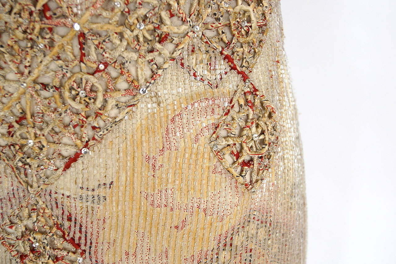 BADGLEY MISCHKA gown STUNNING dtls fabric beading w/ shawl India Motif 6 In Excellent Condition In Miami, FL