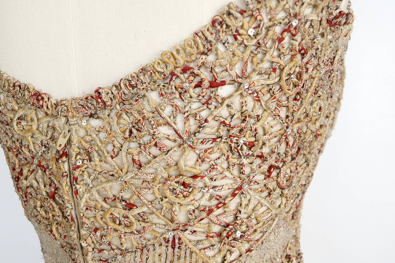 BADGLEY MISCHKA gown STUNNING dtls fabric beading w/ shawl India Motif 6 4
