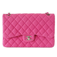 CHANEL bag Jumbo double flap quilted hot pink Fuchsia sueded caviar NW