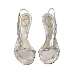RENE CAOVILLA shoe silver small diamante emblished strappy 39.5  9.5 NW