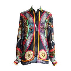 HERMES top scarf print blouse FEUX D'ARTIFICE vintage 38 fits 4 to 6 11