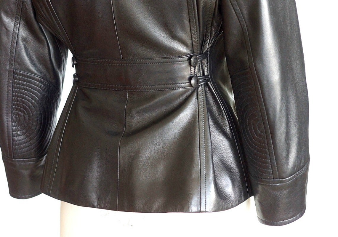Black Hermes Vintage Leather Jacket with Detachable Fur Collar 42 For Sale
