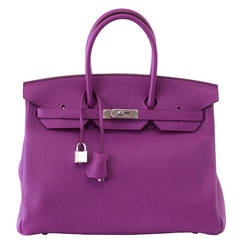 HERMES BIRKIN 35 Bag Rare Tosca Special Order Horseshoe Clemence Palladium 10