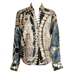 HERMES top TERRES PRECIEUSES scarf print blouse 36 4 10