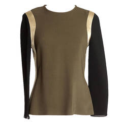 GIVENCHY top olive black gold color block leather trim cuff 42 nwt 12