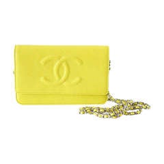 CHANEL bag / wallet on a chain lime yellow caviar NWT divine