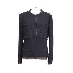 CHANEL 04P Jacke Wolle Chiffon Detail Diamante Knöpfe 44 mint