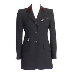 HERMES jacket riding influence shaped zipper pockets velvet collar Vintage 6 12