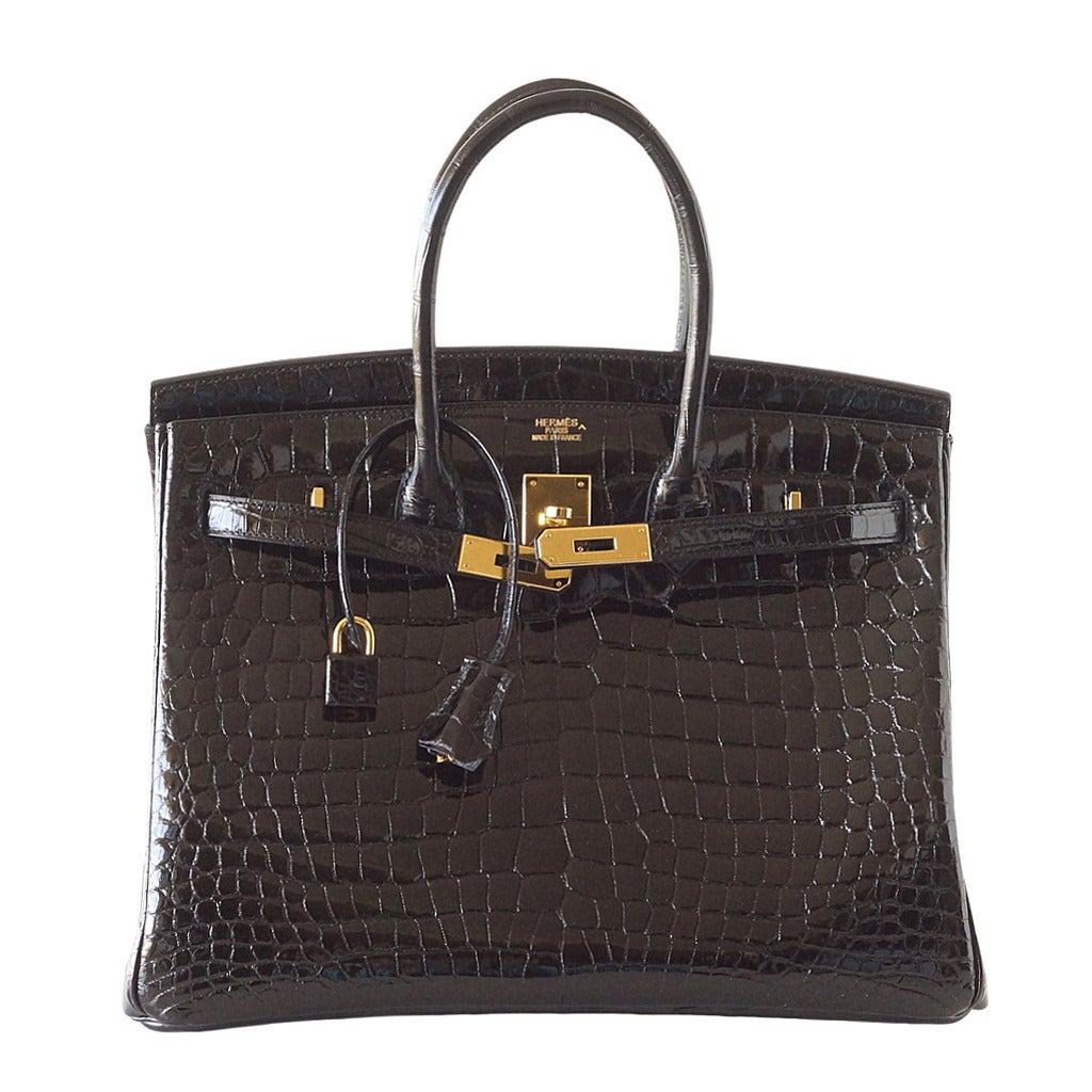 HERMES BIRKIN bag 35 Porosus crocodile coveted Black gold hardware