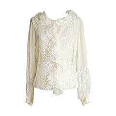 OSCAR de la RENTA top cream silk blouse beautiful lace insets 8 NWT 2