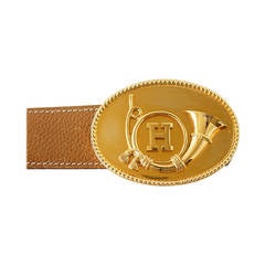 HERMES belt vintage unique Sport Buckle detachable gold leather strap