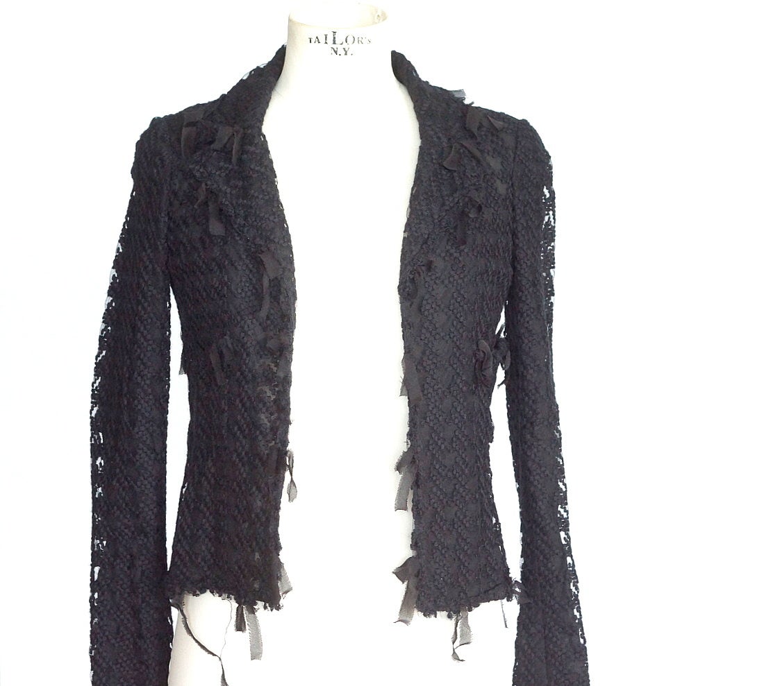 CHANEL 05C jacket coveted black tweed and mesh with ribbon trim 34  4 In Excellent Condition In Miami, FL
