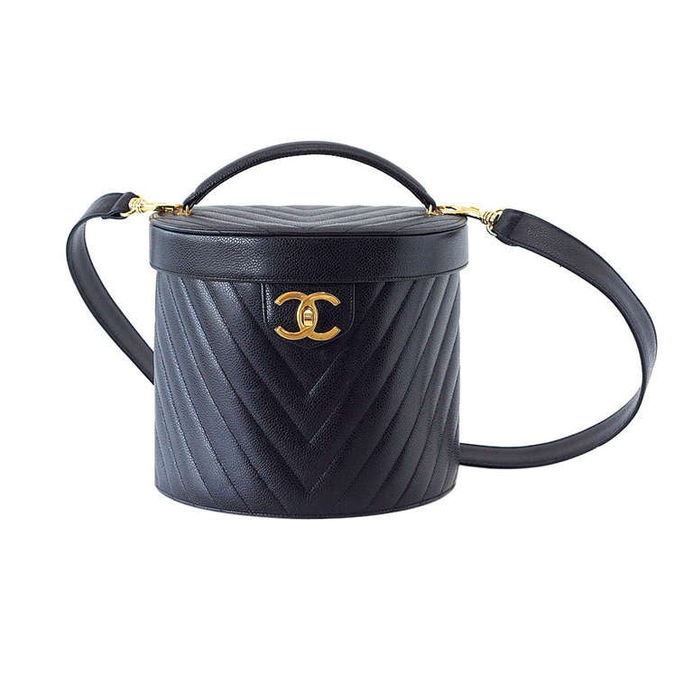 CHANEL Bag Vanity Chevron Caviar Leather Gold CC Turnkey Shoulder Strap Mint