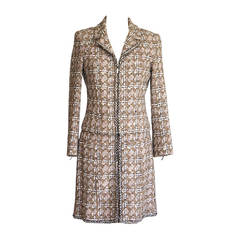 CHANEL 03P skirt suit taupe tweed zipper front 40 / 8 1