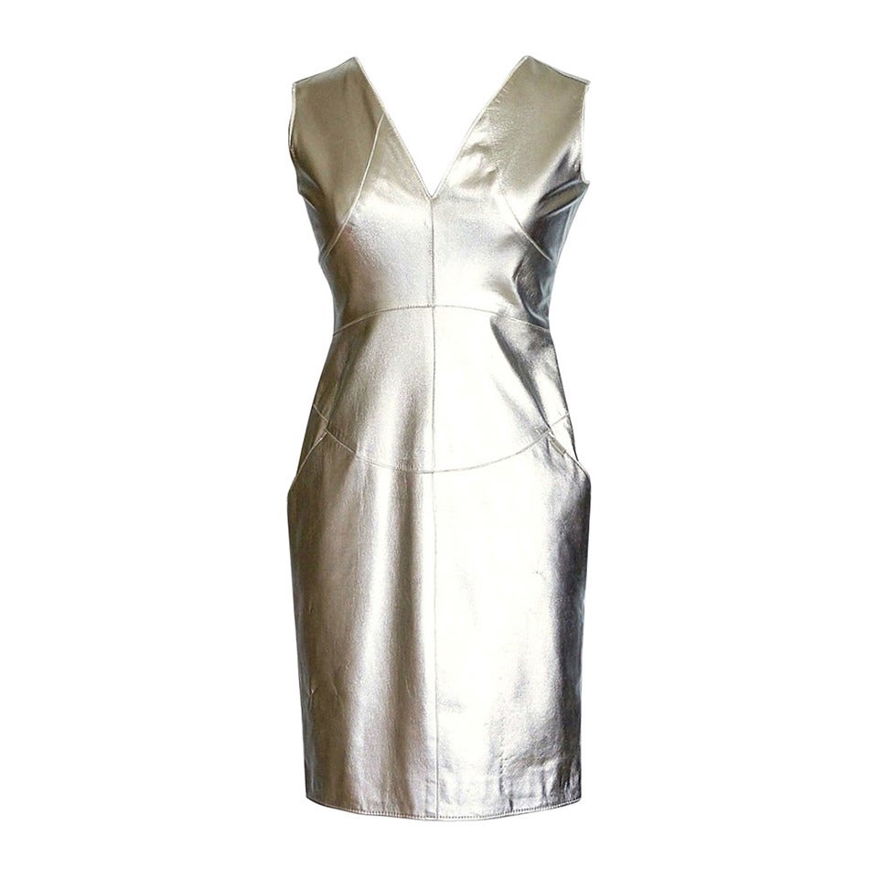 CHANEL 99A dress smashing ice silver Lambskin leather 36 4